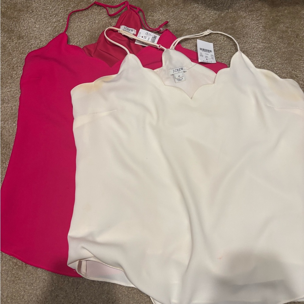 LOFT Scallop-Edge Camisole Tank - Hot Pink & Cream